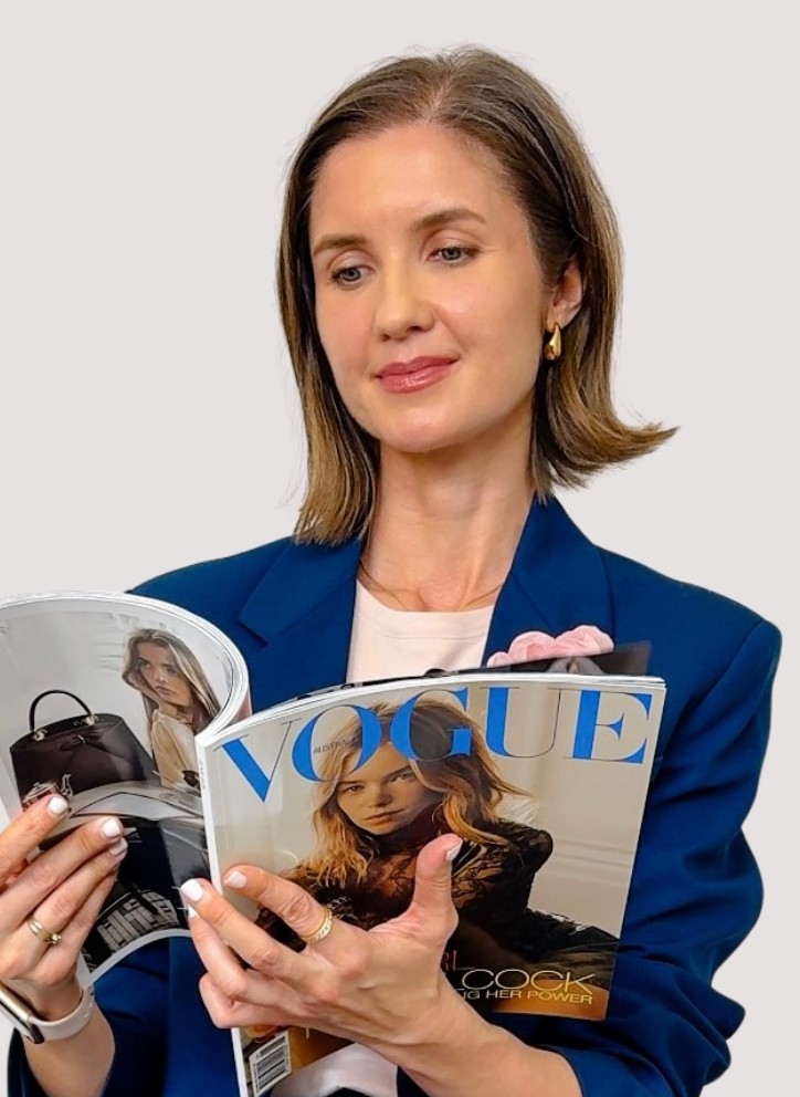 Anastasia, personal stylist, Sydney, holding Vogue